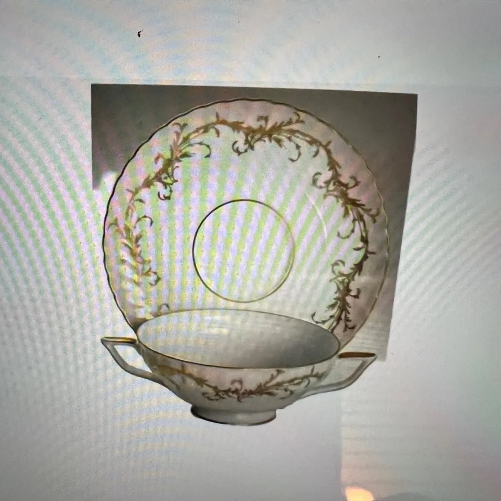 Royal Tettau Germany 1794 Elegance Rose Footed Cream Soup and Saucer Set of 4